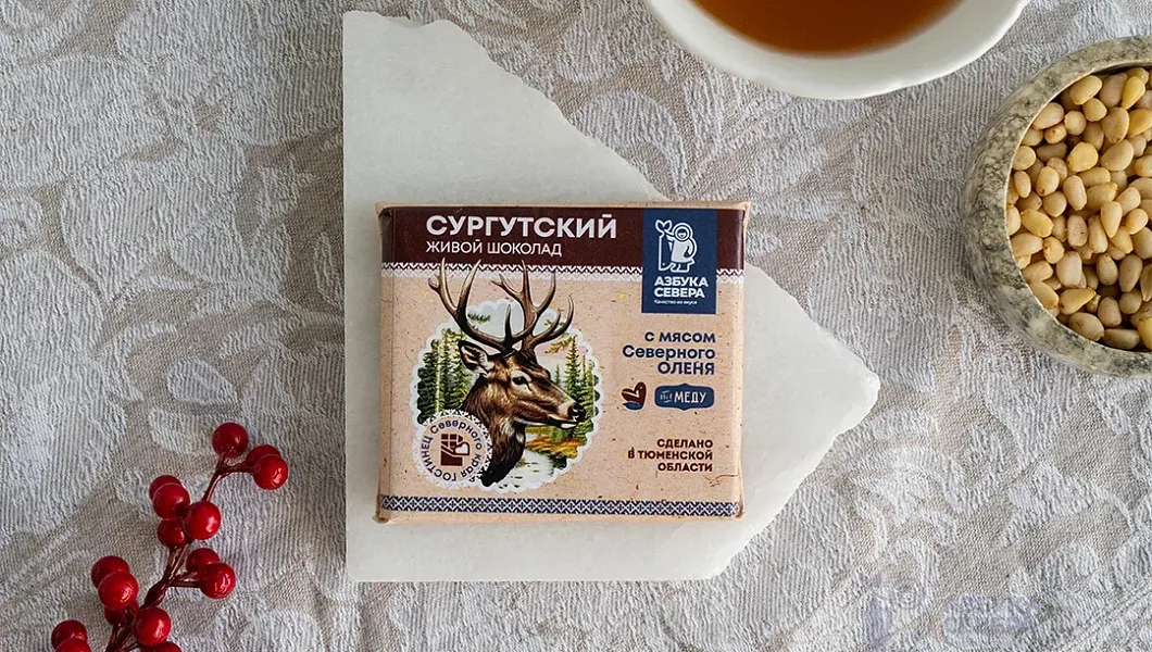 Живой шоколад на меду с мясом северного оленя